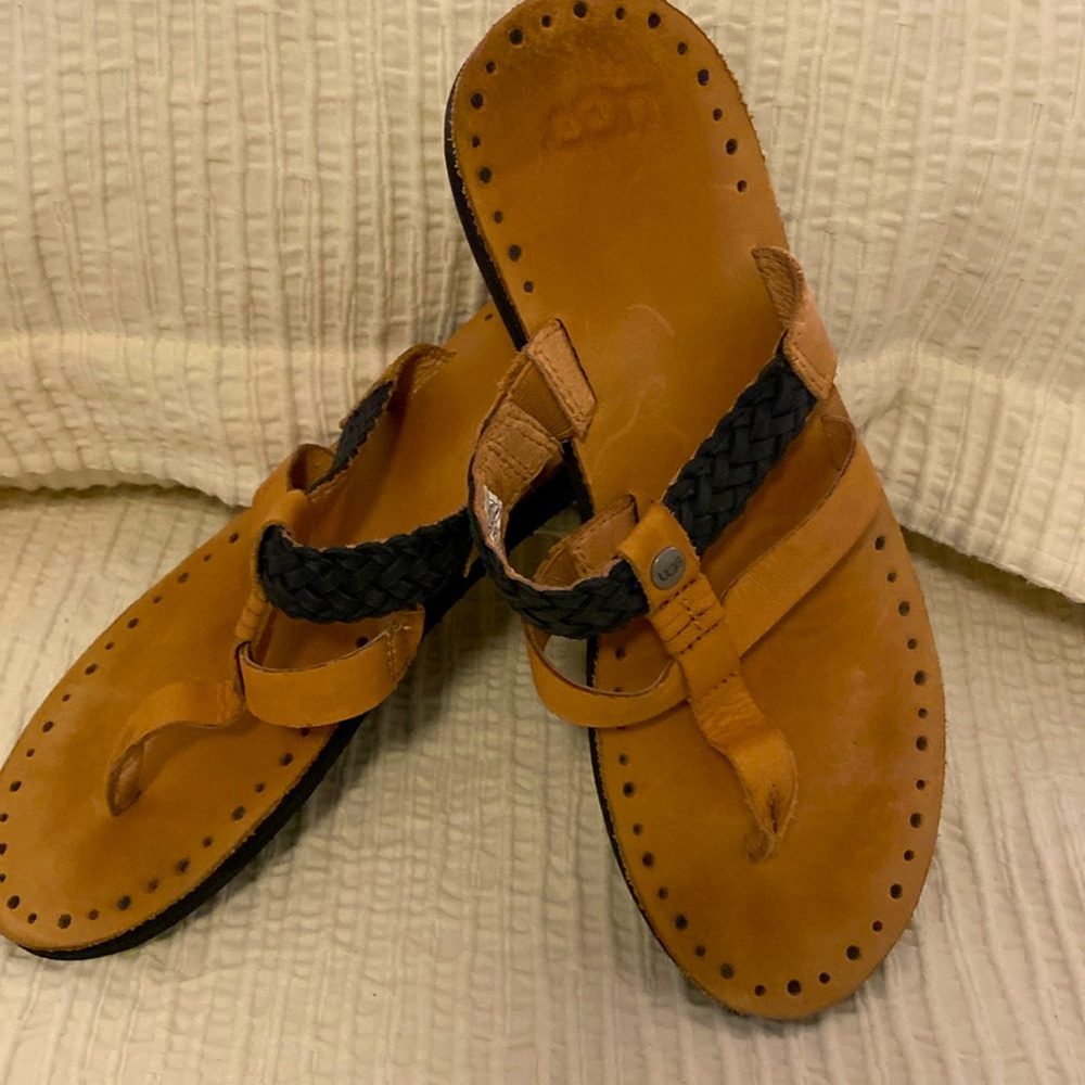 UGG Brown and Black Sandals with Braided Strap